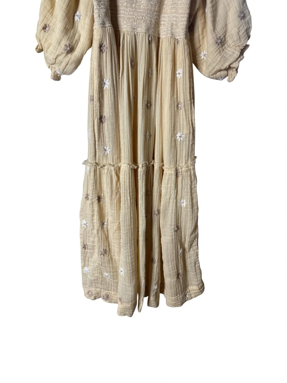 Free People Dahlia Embroidered Tiered Maxi Dress Cream Medium